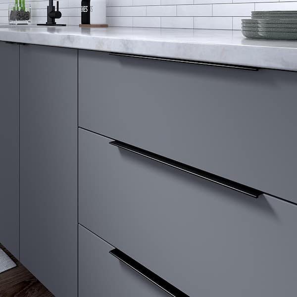 Lincoln Collection 7 9/16 in. (192 mm) Modern or 16 3/8 in. (416 mm) Modern Brushed Black Cabinet Egde Pull