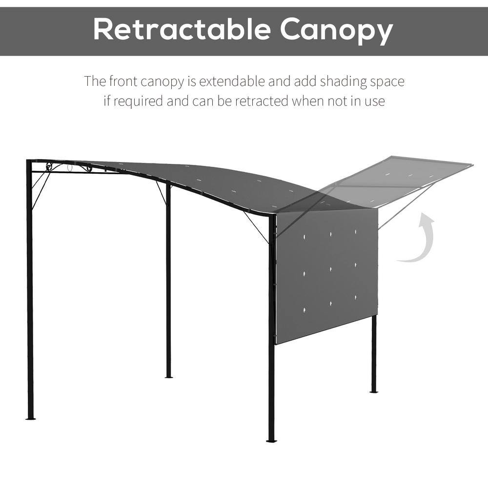 10 ft x 8 ft Dark Gray Steel Patio Gazebo with Extendable Awning