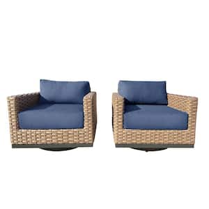Delta Swivel Wicker Aluminum Outdoor Lounge Chair with Spectrum Indigo Acrylic Cushions 2-Pack