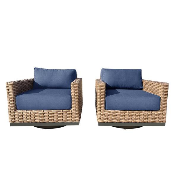 HiGreen Outdoor Delta Swivel Wicker Aluminum Outdoor Lounge Chair with Spectrum Indigo Acrylic Cushions 2-Pack