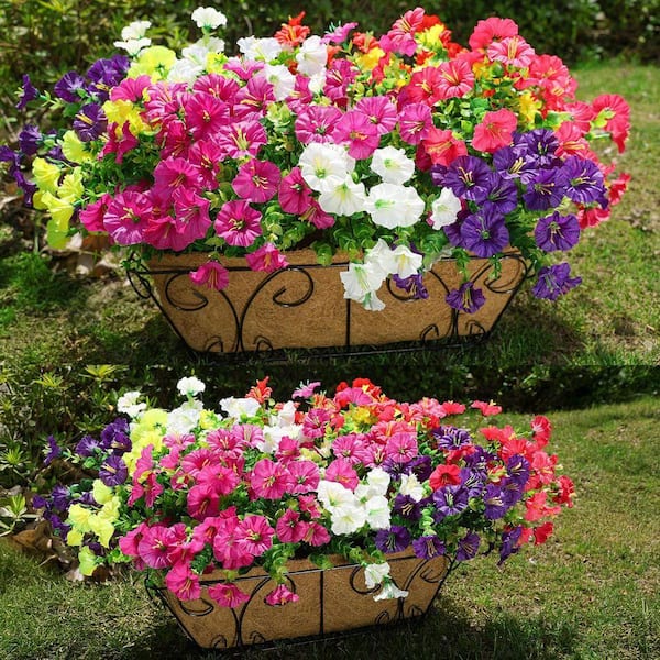 14 in. Six Mixed Multi-Colored Outdoor Artificial Faux Flowers