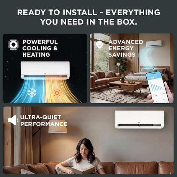 Ready to Install 23,000 BTU 22 SEER2 Wi-Fi Ductless Mini Split Year Round AC and Heat Pump w/ 16 ft. Lines 230V System