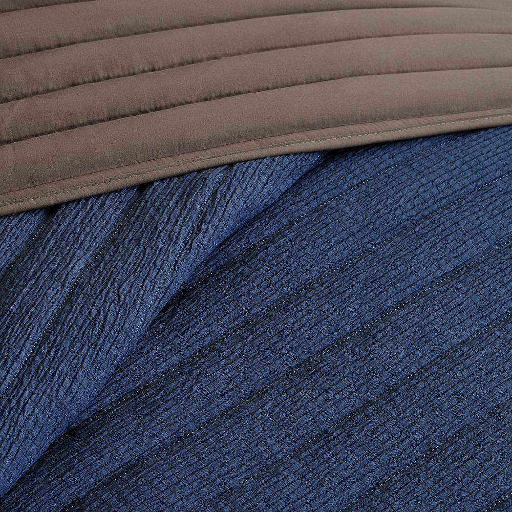 Navy and Brown Reversible Microfiber Full Quilt Set