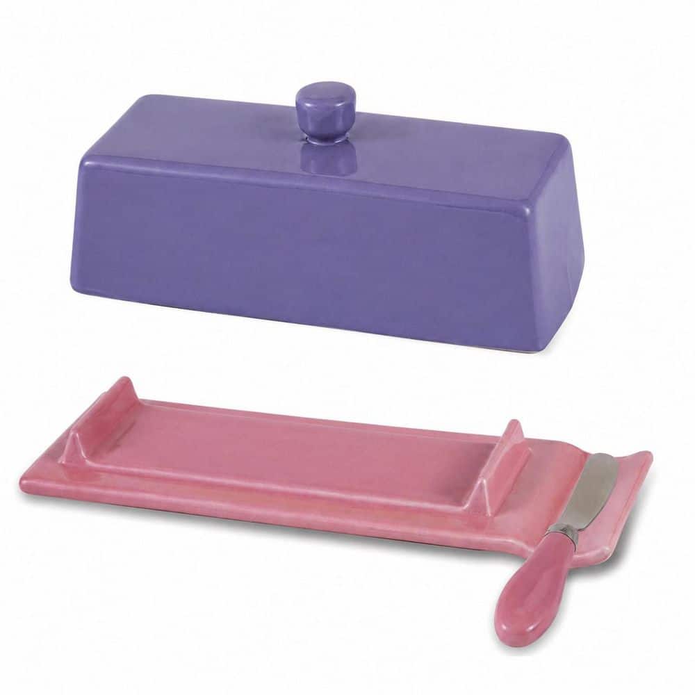 8 in. Purple Ceramic Butter Dish with Lid and Matching Knife, Countertop Butter Keeper with Knob Handle price history on PriceWatchPro