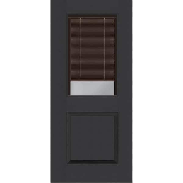 Steves & Sons Legacy 36 in. x 80 in. Universal Handing 1/2-Lite Clear Glass Mocha Miniblind Black Finish Fiberglass Front Door Slab