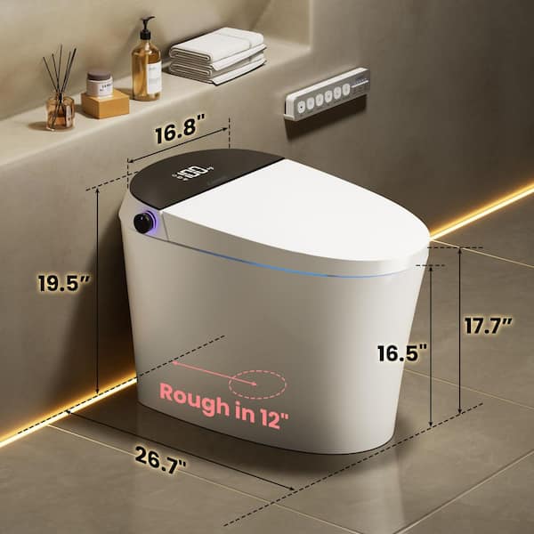 Elongated ADA Height Smart Bidet Toilet 1.08/1.45 GPF Dual Auto Flush in White with Tank, Foot Sensor Flush, Deodorizing