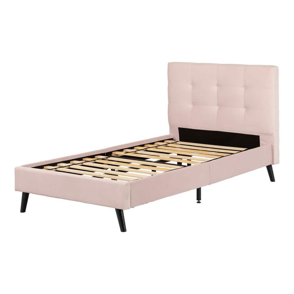 Pale Pink Velvet Twin Upholstered Platform Bed with Headboard