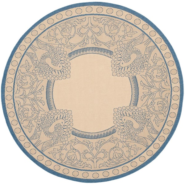 SAFAVIEH Courtyard Natural/Blue 5 ft. x 5 ft. Round Border Indoor/Outdoor Patio  Area Rug
