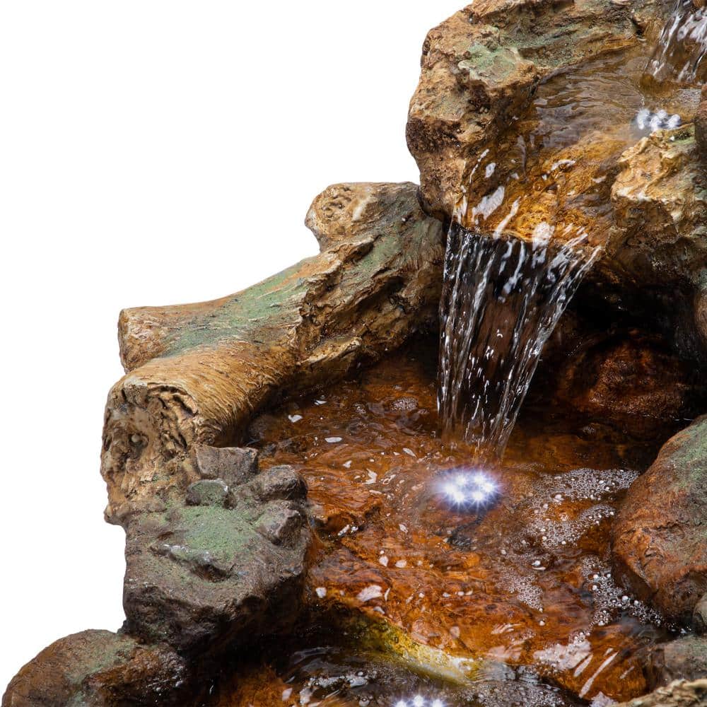 41" Brown Cascading Stone River Rock Fountain with LED Lights