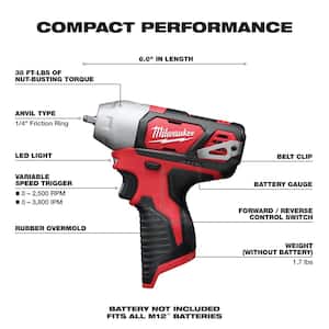 M12 12V Lithium-Ion Cordless 1/4 in. Impact Wrench (Tool-Only)