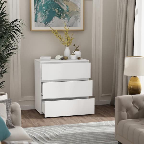 FUFU&GAGA 3-Drawer White Wood Chest of Drawers Bedside Table