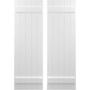 17-1/2 in. W x 36 in. H Americraft 5-Board Exterior Real Wood Joined Board and Batten Shutters in White