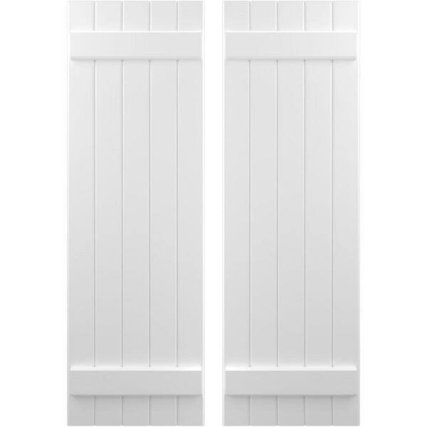 Ekena Millwork 17-1/2 in. W x 36 in. H Americraft 5-Board Exterior Real Wood Joined Board and Batten Shutters in White