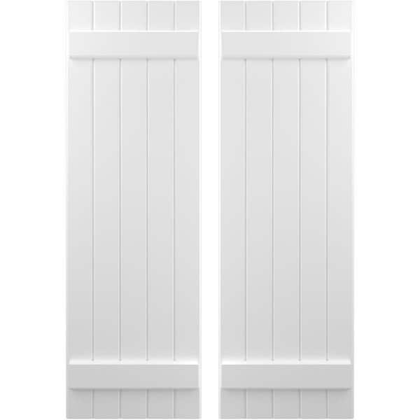 Ekena Millwork 17-1/2 in. W x 43 in. H Americraft 5-Board Exterior Real Wood Joined Board and Batten Shutters in White