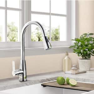 Single-Handle Gooseneck Pull Out Sprayer Kitchen Faucet in Chrome