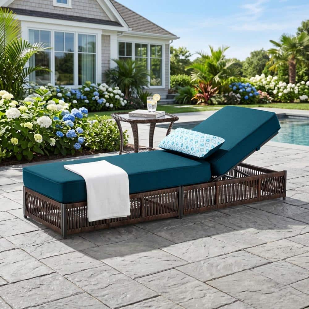 Rotavia Brown 2PCS Wicker Outdoor Chaise Lounge Set Patio Adjustable Recliners with 5in. Peacock Blue Cushions price history on PriceWatchPro