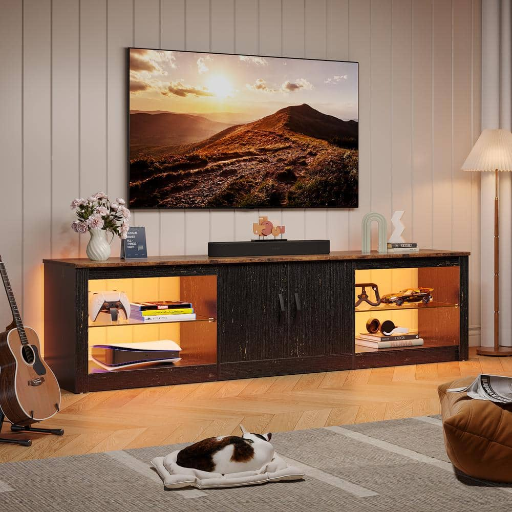 70 in. Golden Black TV Stand Fits TV's Up to 75 in. LED Entertainment Center with Adjustable Shelves and Cabinet -  Bestier, T108I-BLK