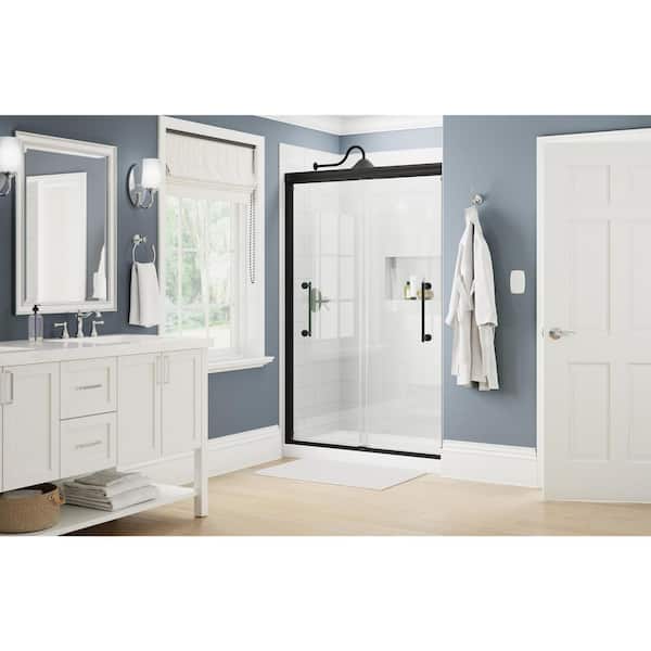 Delta Ashmore 44 to 48 in. W x 74-3/8 in. H Semi-Frameless Sliding Shower Door in Matte Black with 5/16 in. Clear Glass