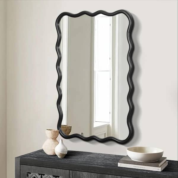 40 in. W x 28 in. H Rectangular Framed Floating Wall Bathroom Vanity Mirror in Black Finshed Solid Wood