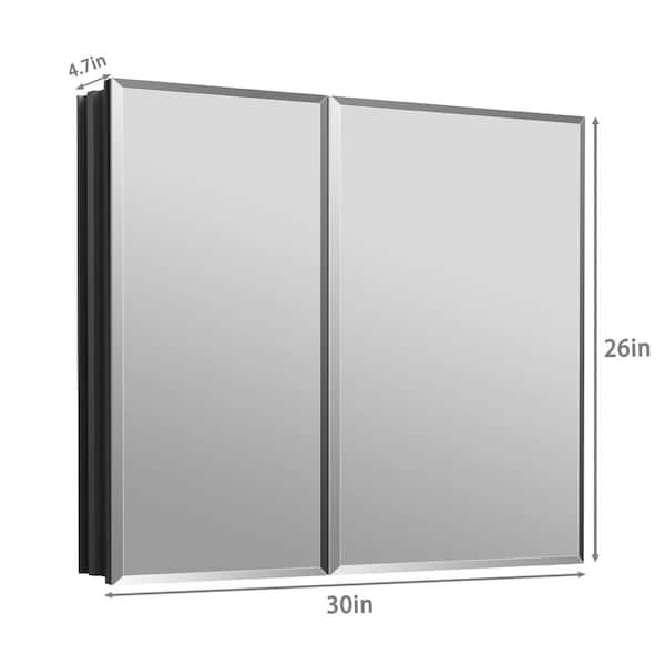 tunuo 30 in. W x 26 in. H Rectangular Recessed Aluminum Medicine Cabinet with Mirror in Black