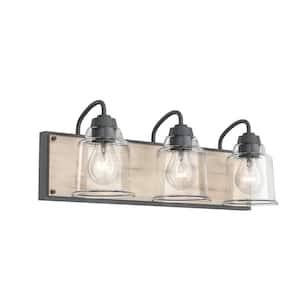 Augustine 22 in. 3-Light Weathered Zinc with Whitewashed Faux Wood Vanity Light Display