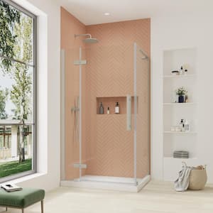 Tampa 36 7/8 in. W x 72 in. H Rectangular Pivot Frameless Corner Shower Enclosure in Satin Nickel