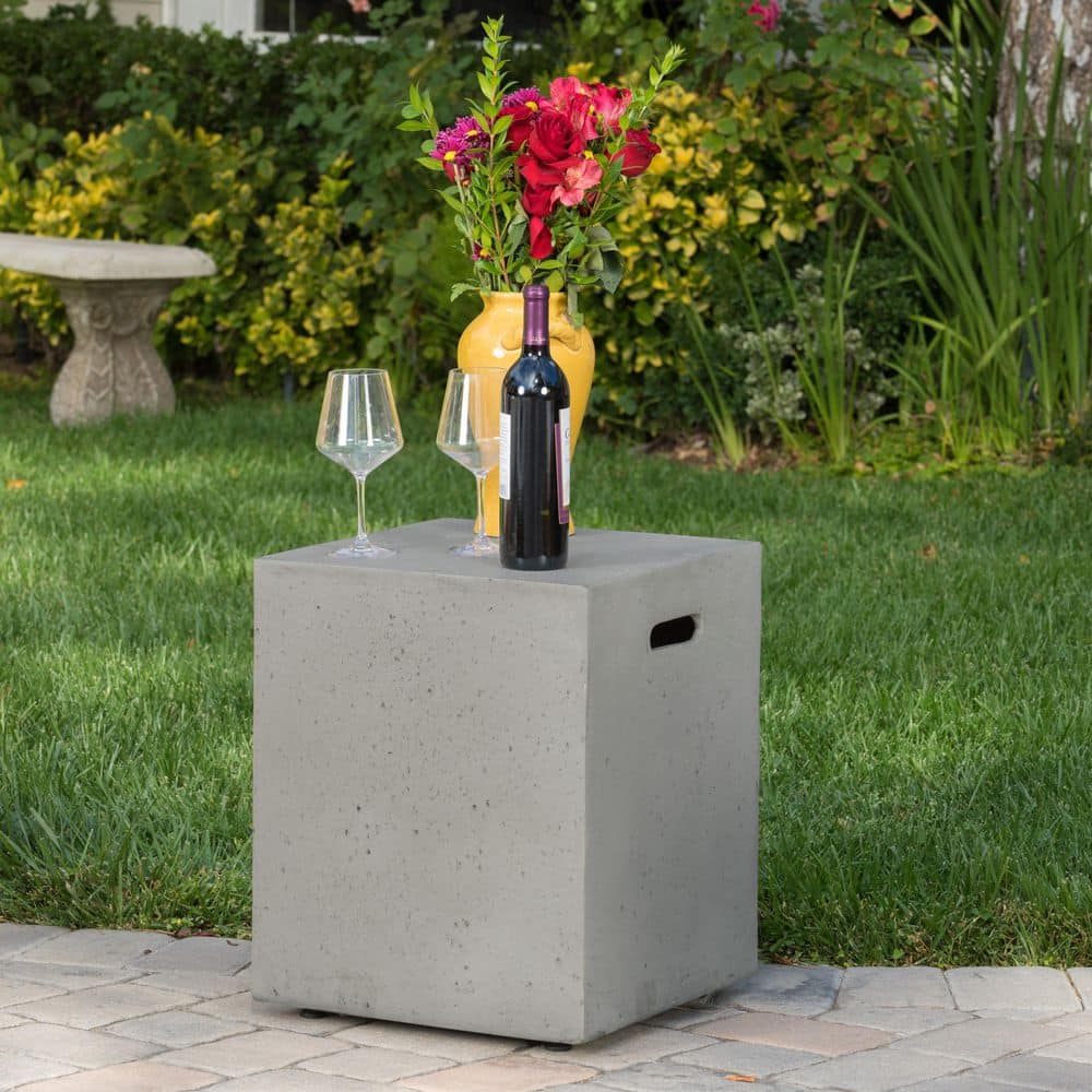 Light Gray Rectangular Concrete Gas Fire Pit Table with Tank Holder