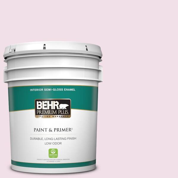 BEHR PREMIUM PLUS 5 gal. #M120-1 Pink Proposal Semi-Gloss Enamel Low Odor Interior Paint & Primer