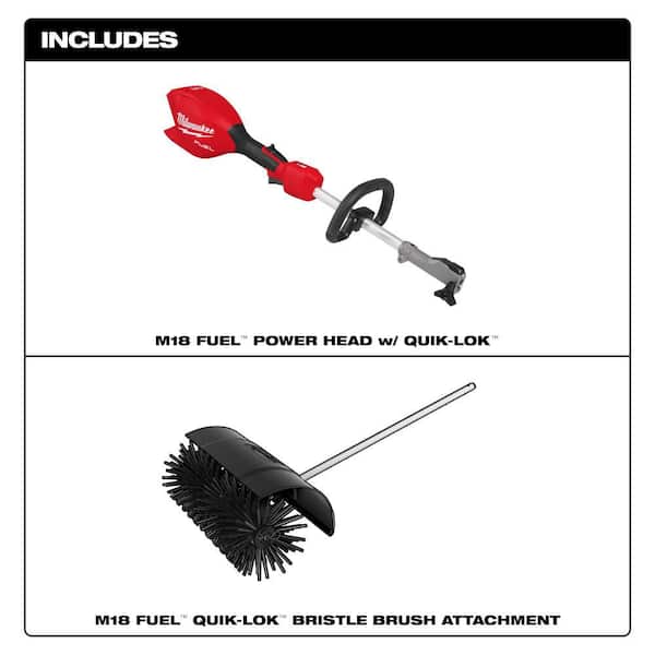 M18 FUEL 18V Brushless Cordless Battery Powered QUIK-LOK Power Head with Bristle Brush Attachment