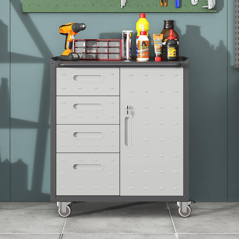Black/Gray 35 in. H Metal Tool Cabinet for Garage with Wheels Mobile Metal 