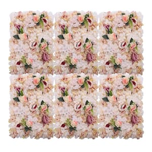 23 .6 in. x 15.7 in. 6-Pieces Pink and Yellow Artificial Floral Wall Panel Silk Fabric Rose Peonies Background Decor