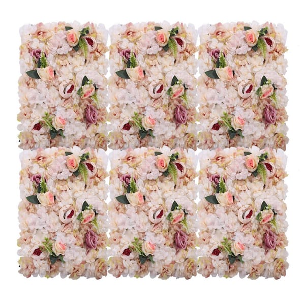 YIYIBYUS 23 .6 in. x 15.7 in. 6-Pieces Pink and Yellow Artificial Floral Wall Panel Silk Fabric Rose Peonies Background Decor