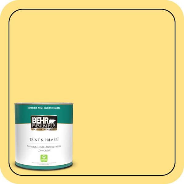 BEHR PREMIUM PLUS 1 qt. #380B-4 Daffodil Yellow Semi-Gloss Enamel Low Odor Interior Paint & Primer