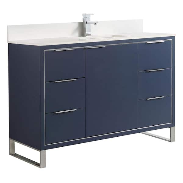 FINE FIXTURES Opulence 48 in. W x 18 in. D x 33.5 in. H Single Sink Bath Vanity in Navy Blue with White Top