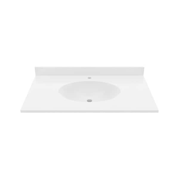 Chesapeake 37 in. W x 22.5 in. D Solid Surface Round Single Sink Vanity Top in White