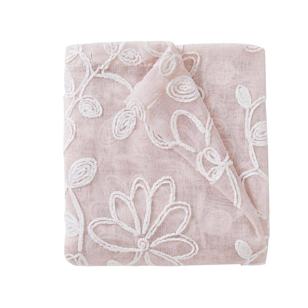 Blush Sheer Linen Grommet Window Panels with Floral Embroidery