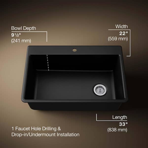 KOHLER Kennon 33 in. Drop-In 1-Hole Single Bowl Neoroc Granite