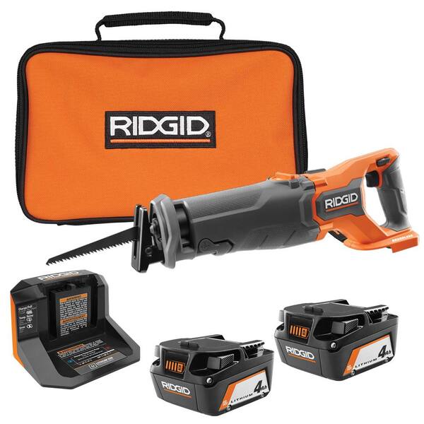 RIDGID 18V Brushless Cordless Reciprocating Saw with (2) 4.0 Ah Batteries, 18V Charger, and Bag