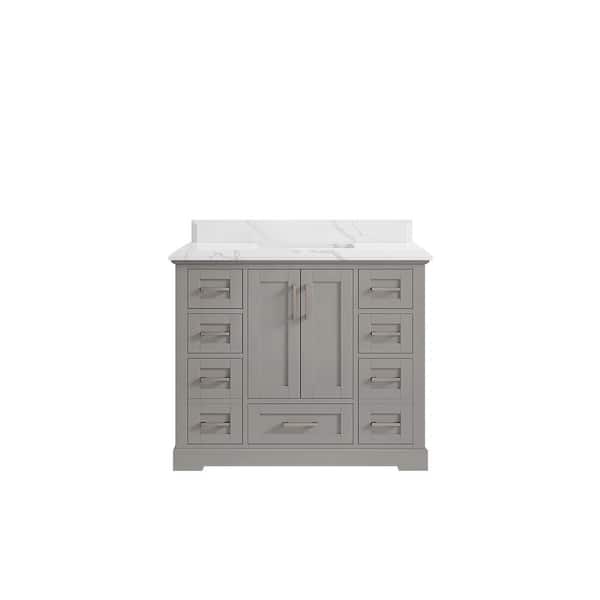 Willow Collections Boston 42 in. W x 22 in. D x 36 in. H Bath Vanity in Elephant Gray with 1.5 in. Calacatta Quartz Top