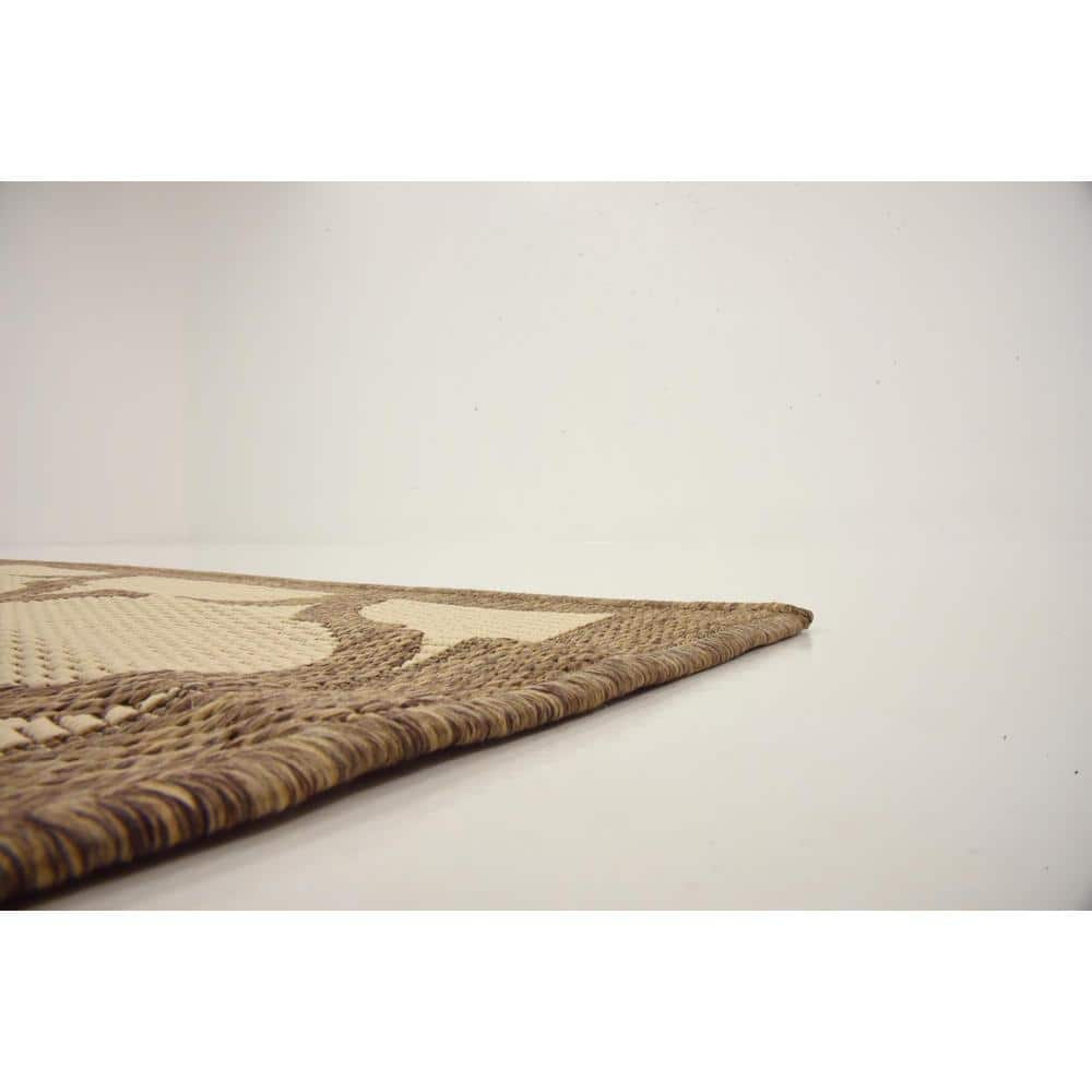Brown and Beige Square Synthetic Outdoor Rug