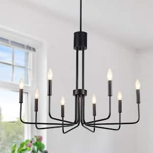 8-Light Minimalist Matte Black Candle Style Chandelier Light Fixture for Bedroom Living Room Kitchen Island Foyer