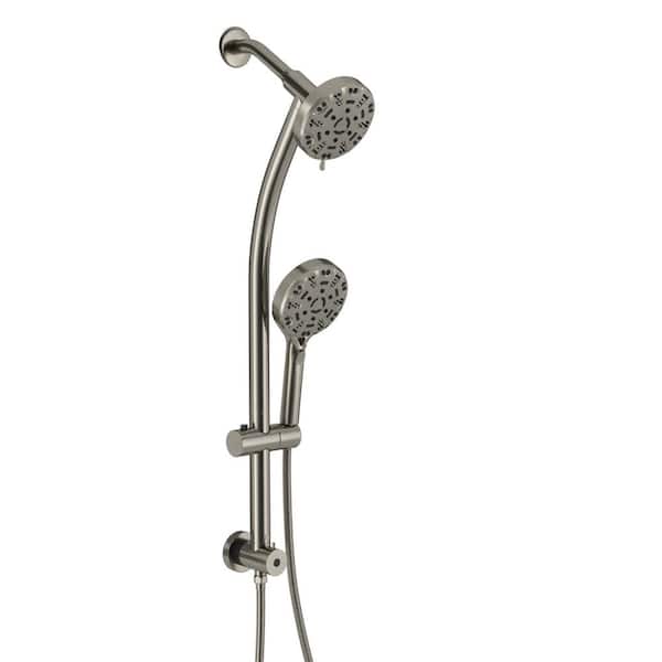 Logmey 8-Spray Patterns with 1.8 GPM 5 in. Wall Mount Dual Shower Heads with Sliding Bar and Hose in Brushed Nickel