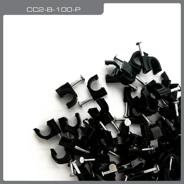 Premium Quality RG6 Cable Clips, (100-Pieces), Black
