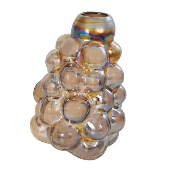 Litton Lane 12 in. Brown Handmade Abstract Iridescent Bubble Glass Decorative Vase