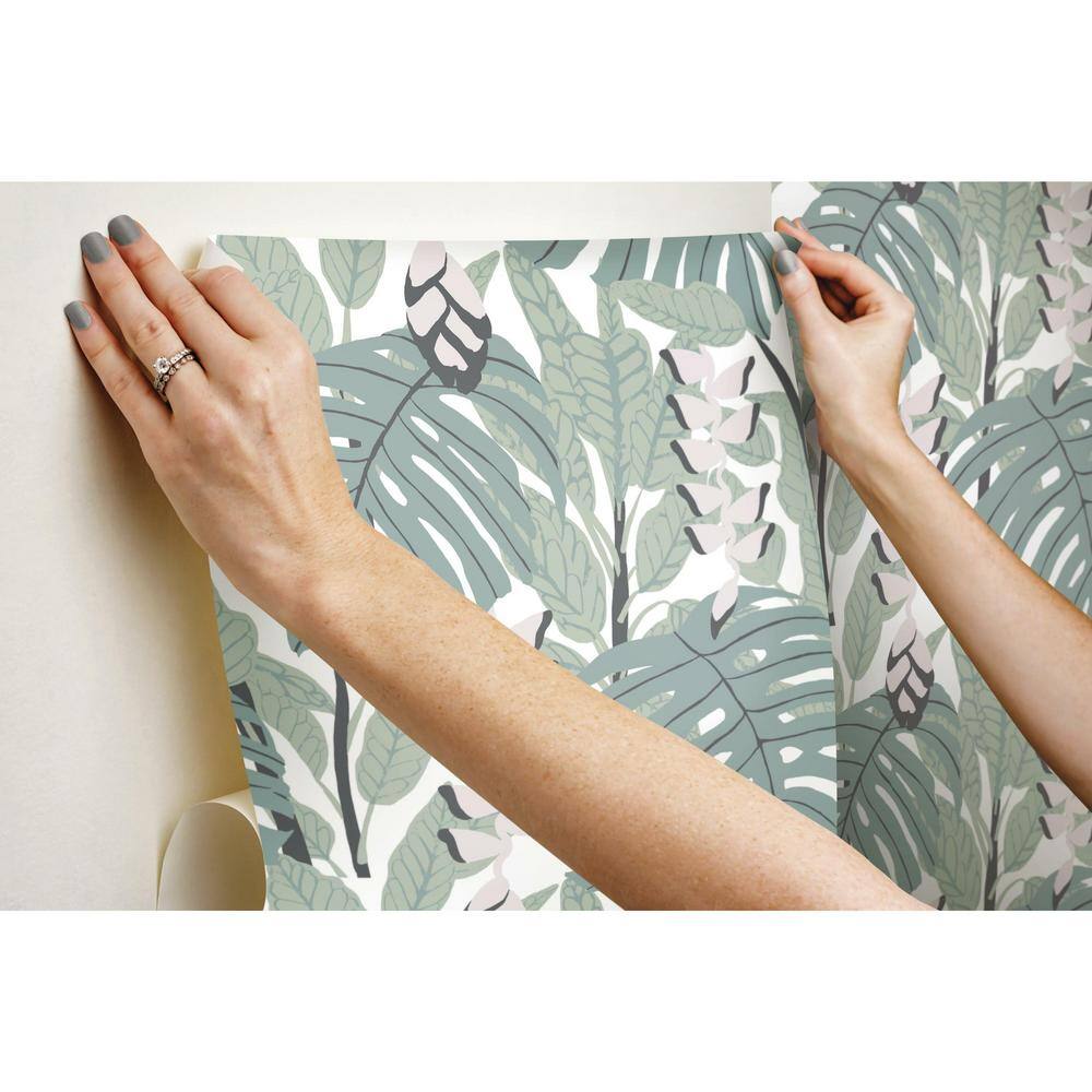 Mineral Green Floral Peel and Stick Wallpaper Roll