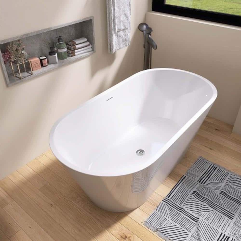 55 in. x 27.50 in. Acrylic, Adjustable Freestanding Classic Oval Shape Soak