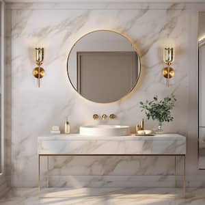 15.7 in. H Modern 1-Light Brass Wall Sconce with Mercury Glass Shade, Decorative Powder Room Wall Light, LED Compatible