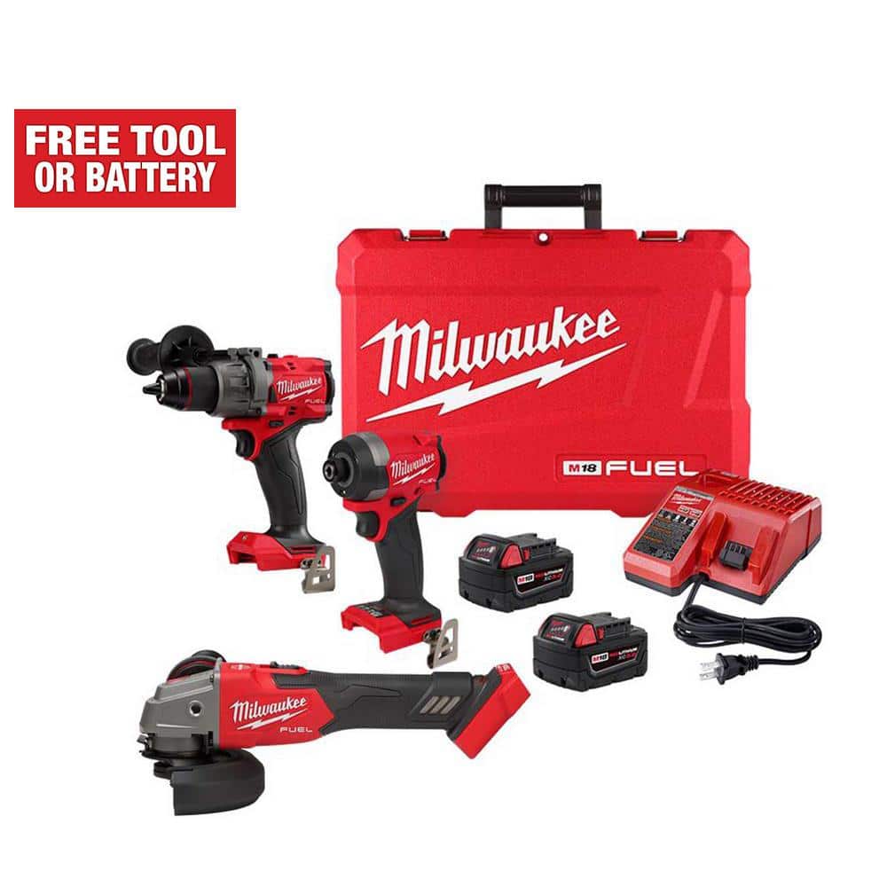 Milwaukee M18 FUEL 18-V Li-Ion Brushless Cordless Hammer Drill/Impact Driver Combo Kit with 4-1/2 in./5 in. Variable Speed Grinder -  3697-22-2889