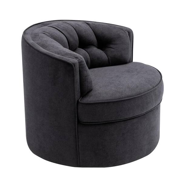 Leisure Black Linen Wide 360-Degree Swivel Round Barrel Chair with ...