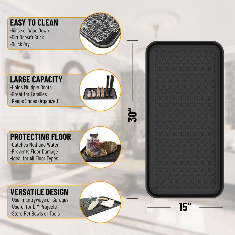 Black Rectangular Polypropylene Waterproof Outdoor Doormat
